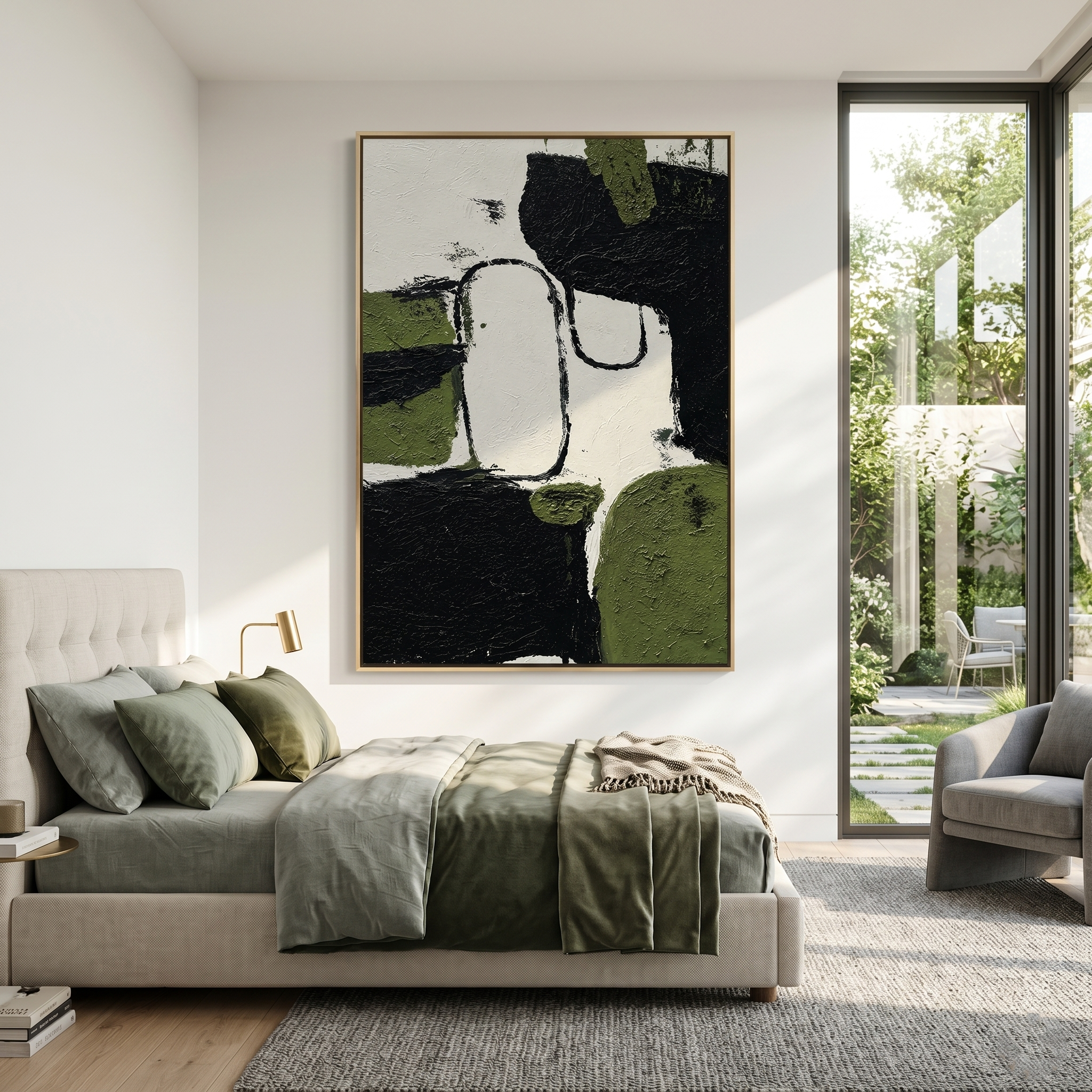 "Verdant Tectonics" – 3D Heavy Impasto Moss & Noir Abstract | Modern Vertical Statement Art