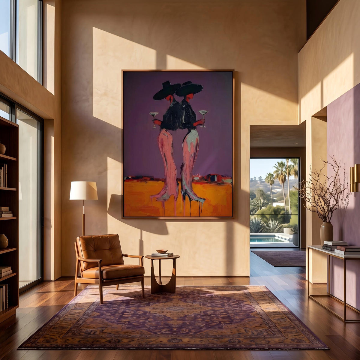 "Desert Cowgirl" - Modern Heavy Impasto Western Animal Artwork | Orange Palette Knife Painting | Luxury Vertical Wall Art #YK 1572