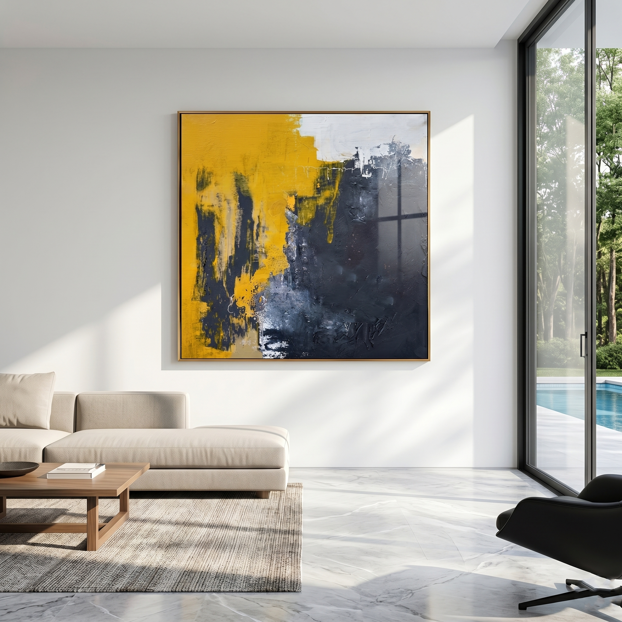 "Urban Resilience" – Industrial Wabi-Sabi Charcoal & Yellow Abstract | Minimalist Studio Statement Art