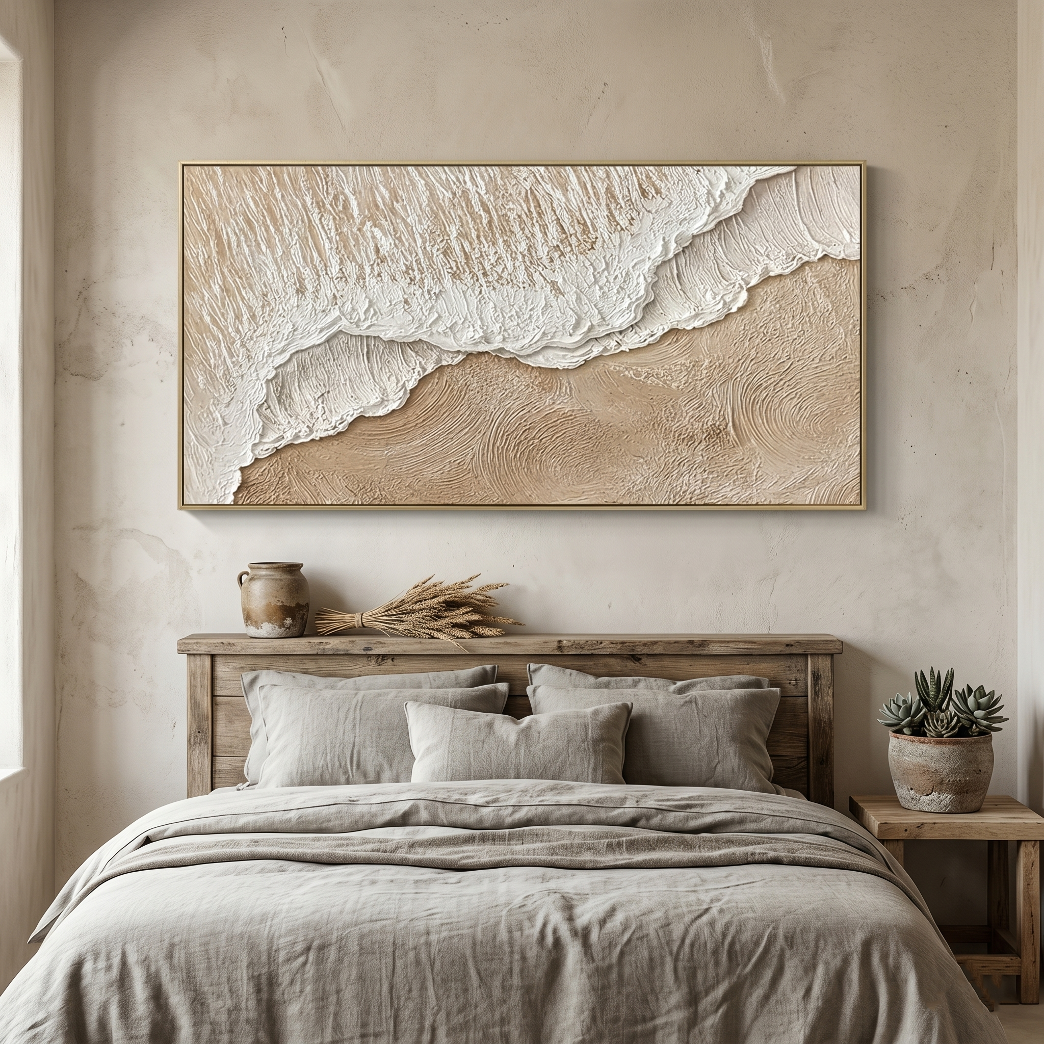 "Coastal Drift" – Extreme 3D Heavy Impasto Seascape | Serene Neutral Beach Statement Art