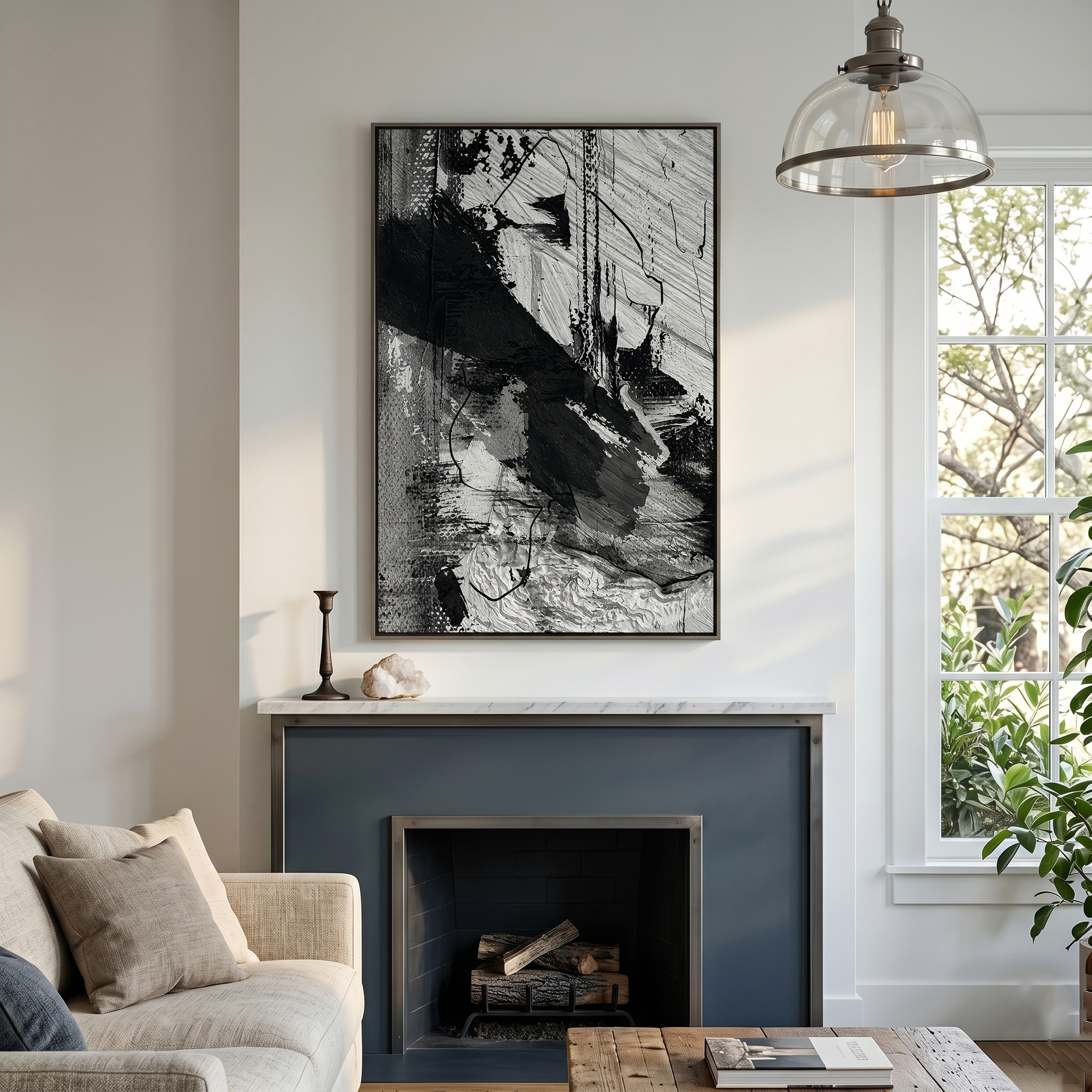 "Noir Tectonics" – Dynamic 3D Heavy Impasto Monochrome Abstract | Modern Industrial Statement Art
