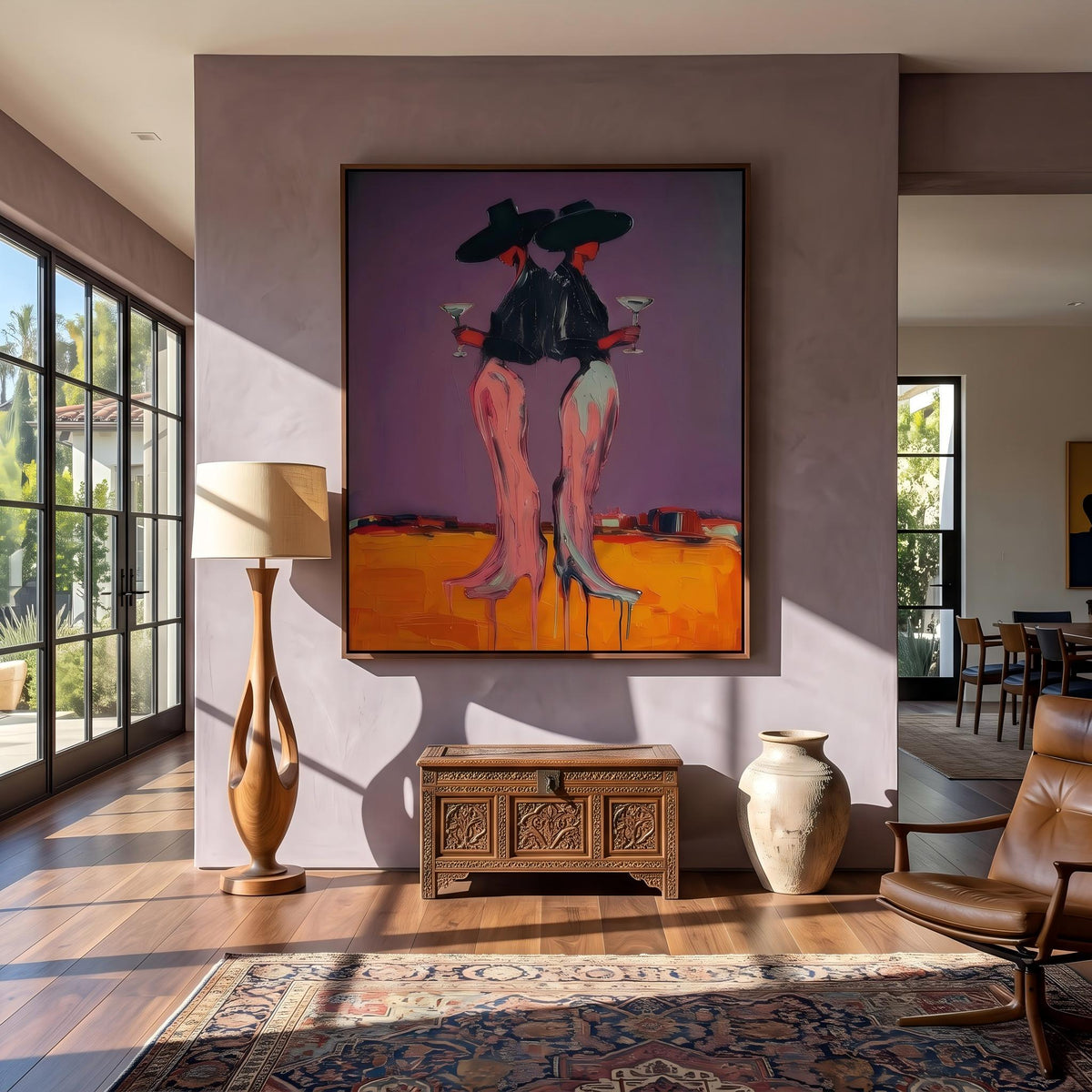 "Desert Cowgirl" - Modern Heavy Impasto Western Animal Artwork | Orange Palette Knife Painting | Luxury Vertical Wall Art #YK 1572