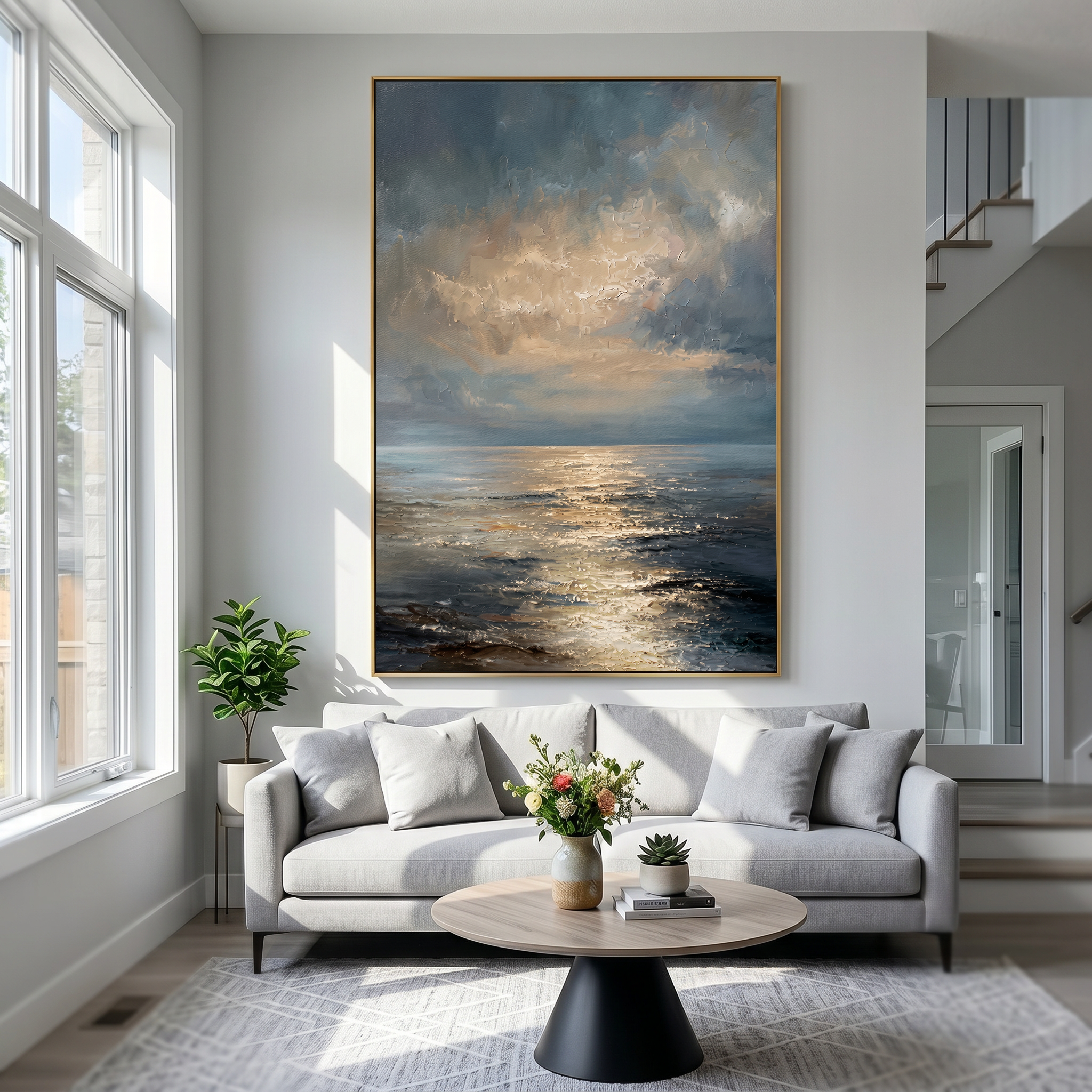 "Luminous Calm" – Tonalist Atmospheric Seascape Canvas Art | Serene Bedroom Wall Decor