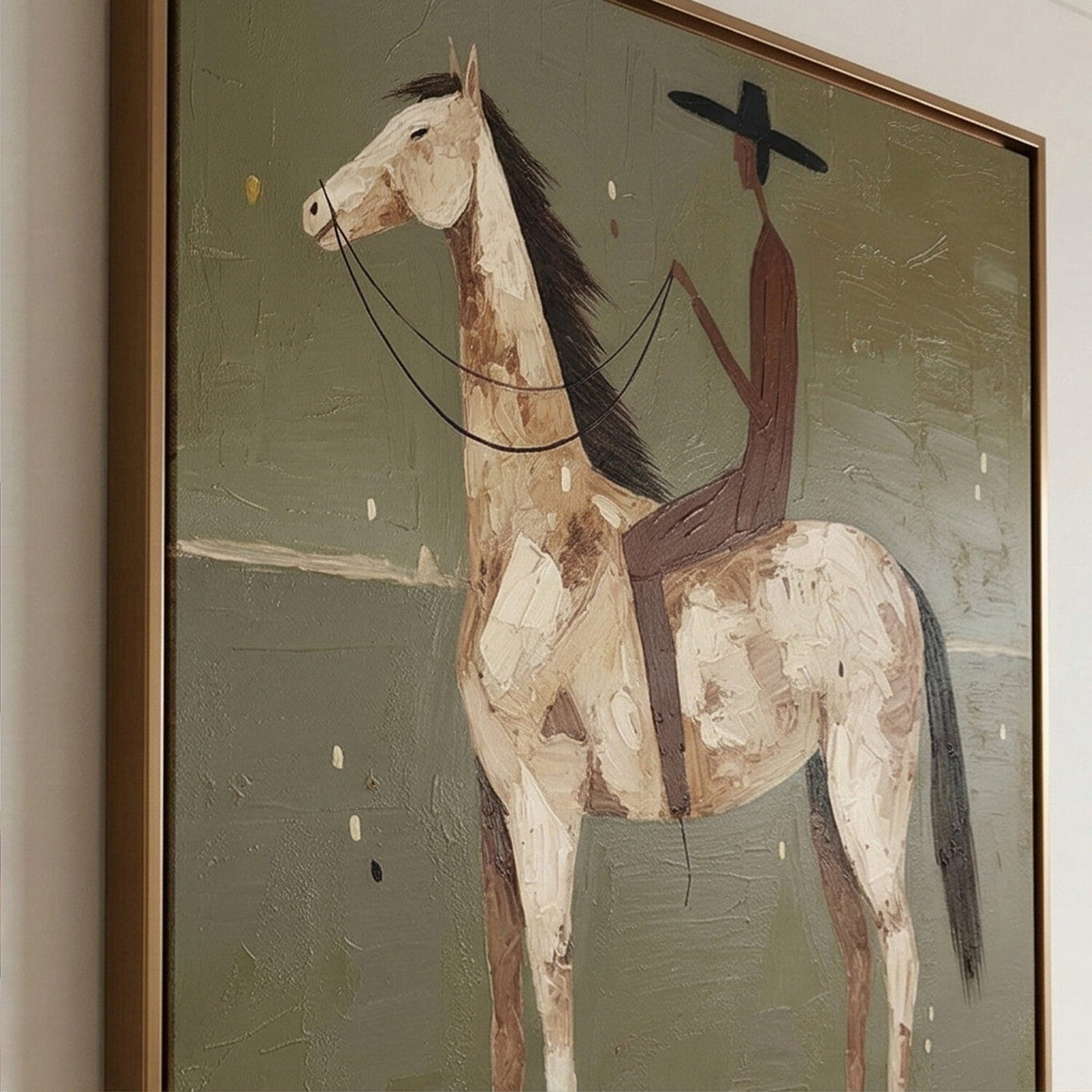 "Olive Solitude" - Modern Heavy Impasto Western Animal Artwork | Golden Palette Knife Painting | Luxury Vertical Wall Art #YK 1593