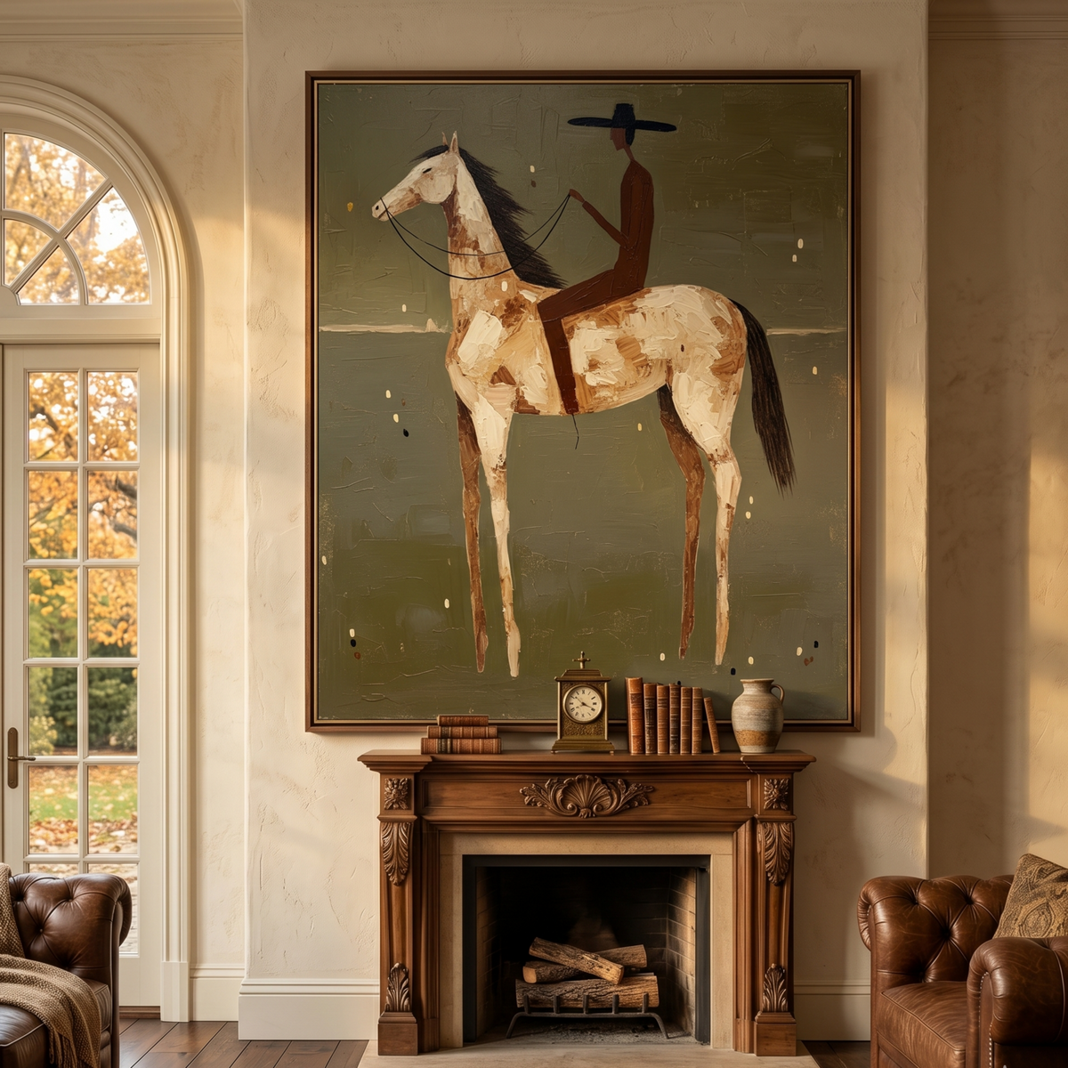 "Olive Solitude" - Modern Heavy Impasto Western Animal Artwork | Golden Palette Knife Painting | Luxury Vertical Wall Art #YK 1593