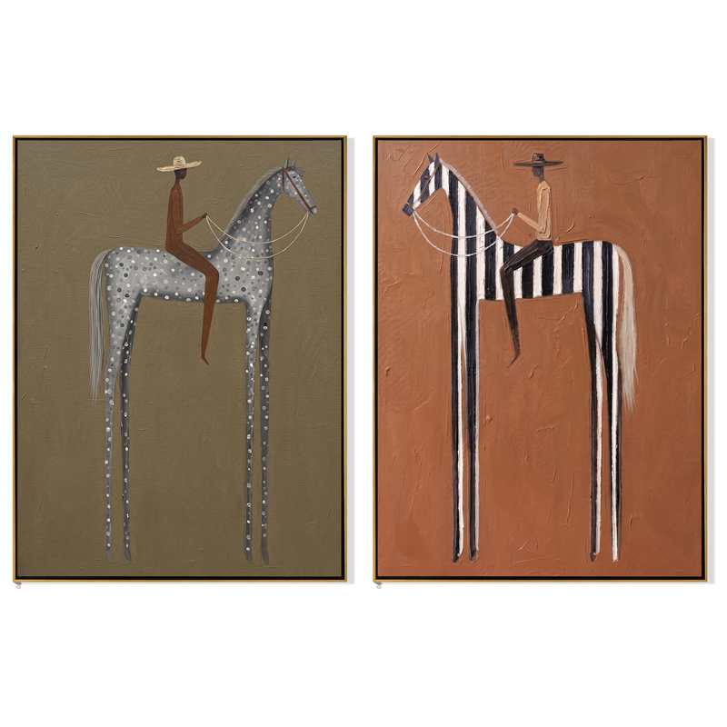 "Spots, Stripes, and Stillness" — 3D Textured Abstract Western Rider Wall Art Set | Olive & Terracotta Framed Diptych#VA619