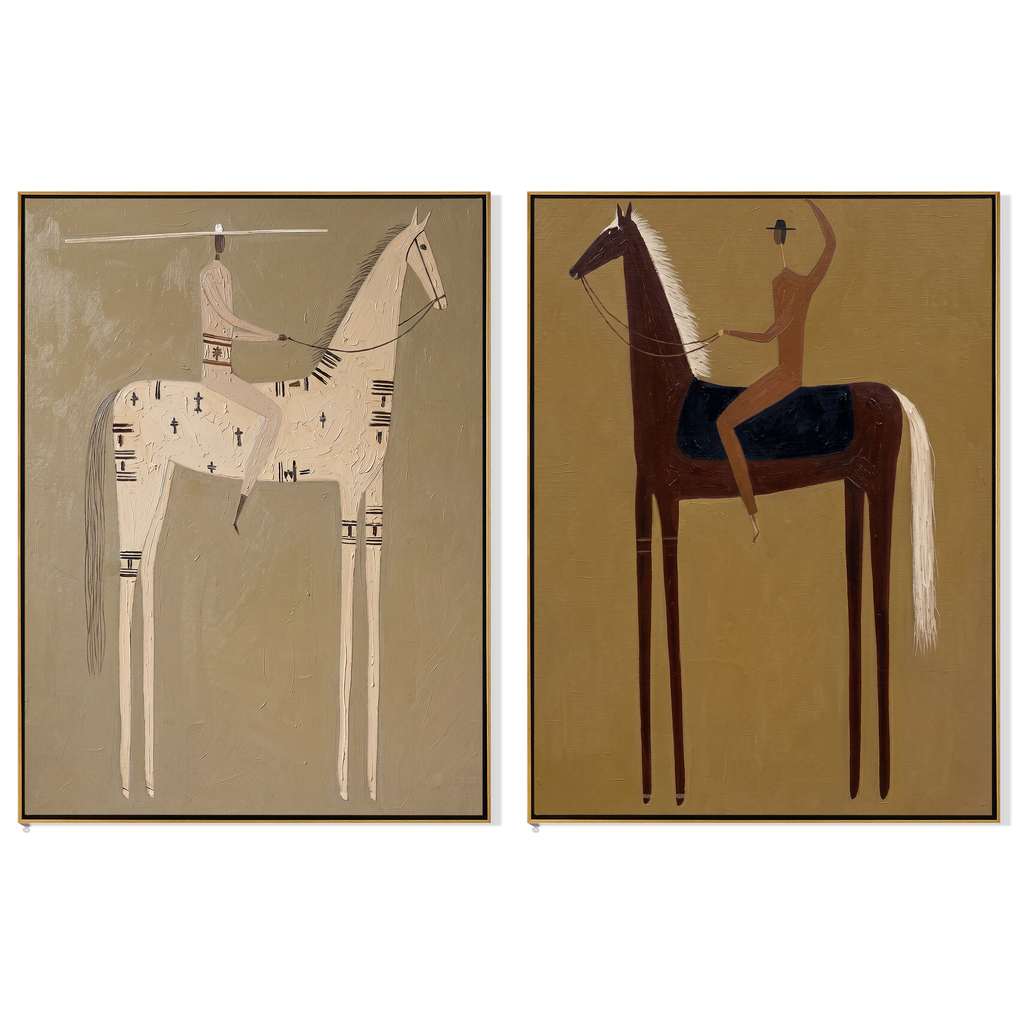 "One for Dust, One for Light" — 3D Textured Abstract Western Rider Wall Art Set | Sand & Umber Framed Diptych#VA621