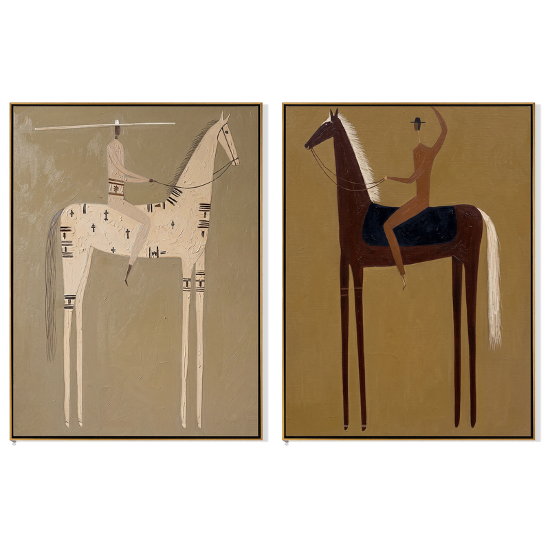 "One for Dust, One for Light" — 3D Textured Abstract Western Rider Wall Art Set | Sand & Umber Framed Diptych#VA621