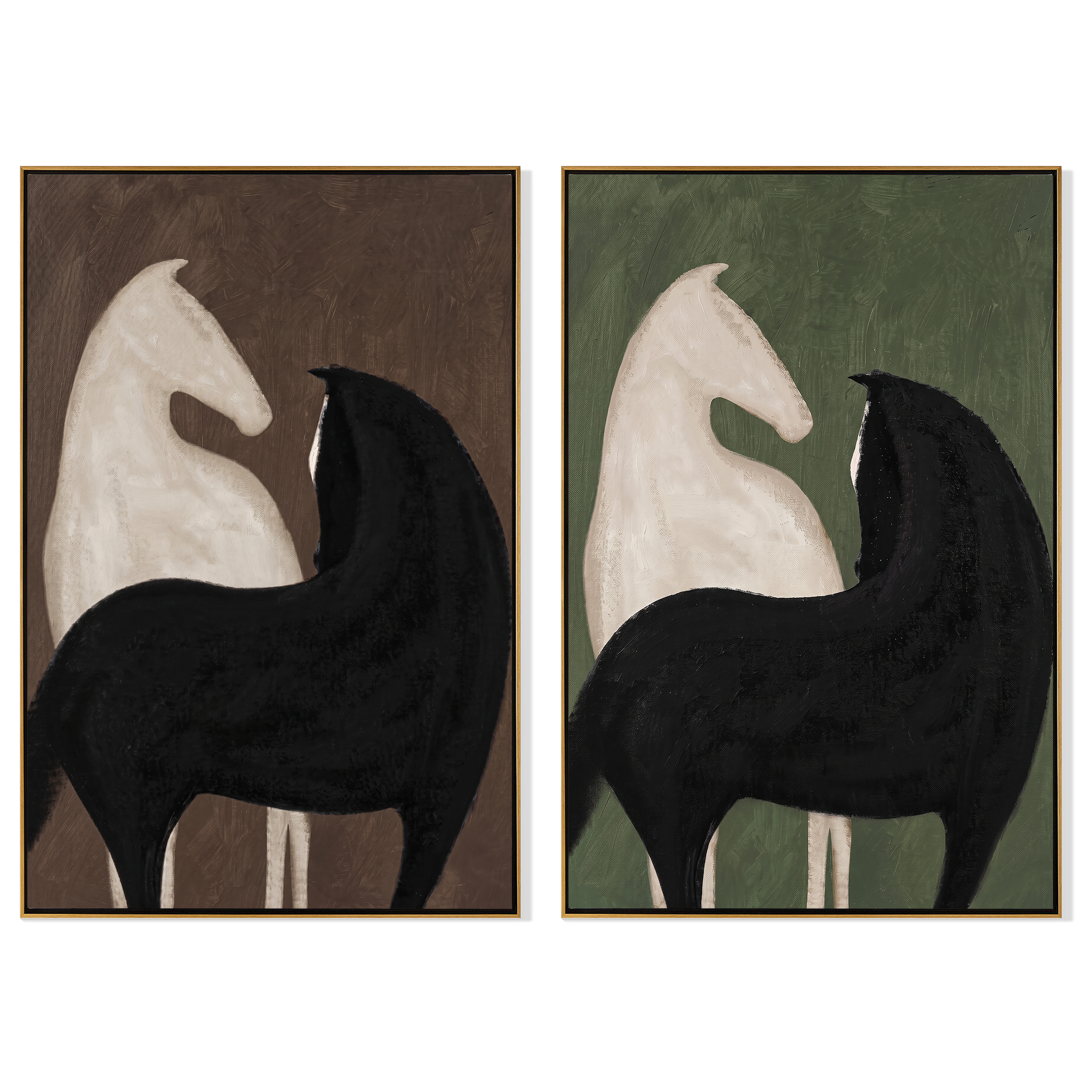 "Silent Equine Duo" — 3D Textured Abstract Horse Wall Art Set | Earth & Sage Framed Diptych#VA601