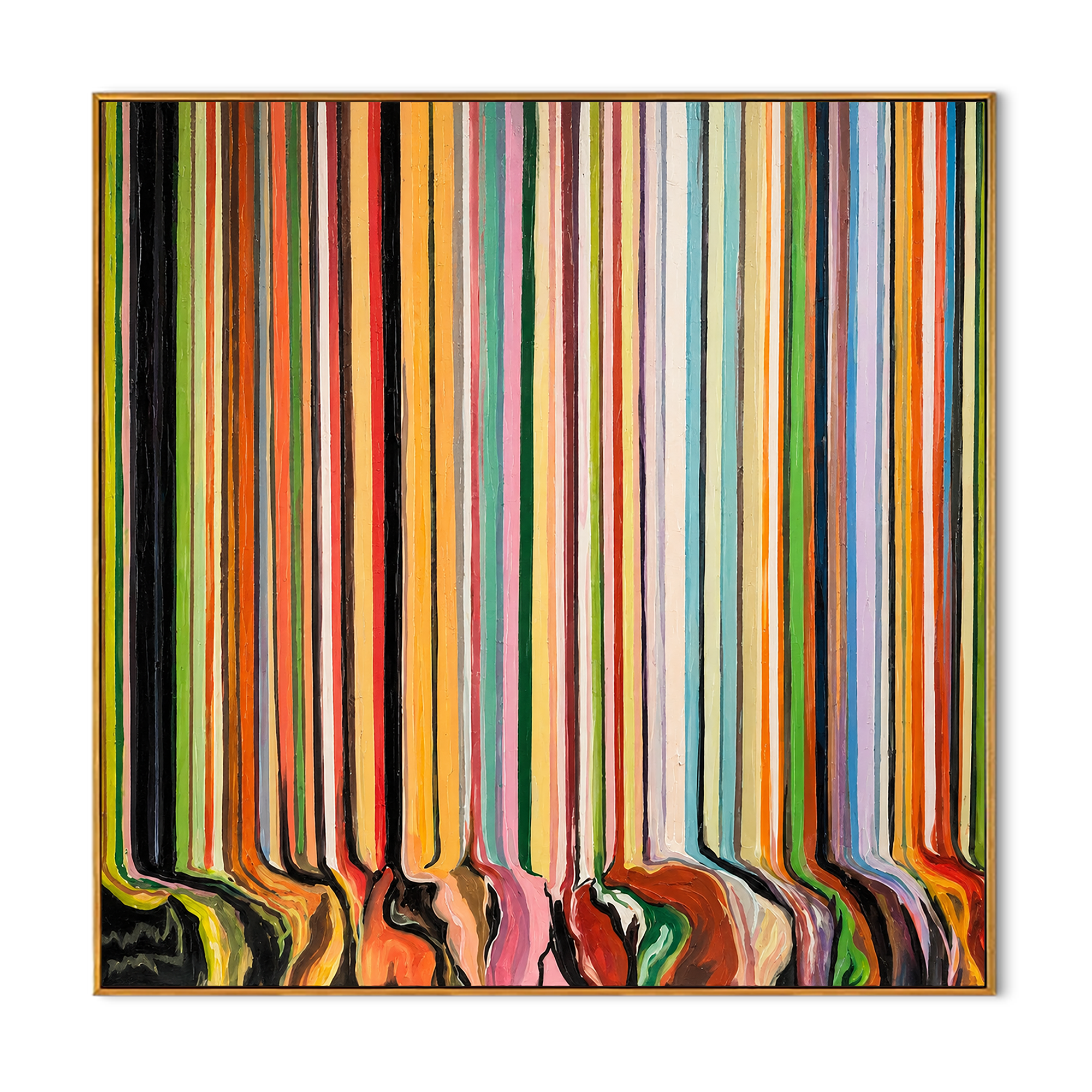 "Chromatic Veil" - Vertical Color Stripe Abstract | Multicolor Drip Statement Art