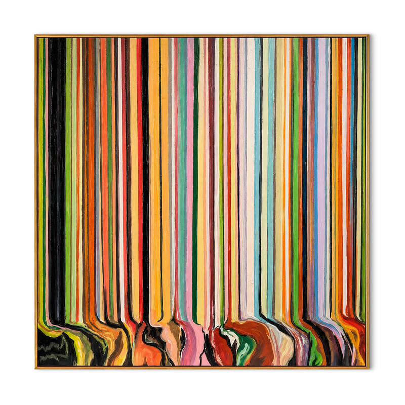 "Chromatic Veil" - Vertical Color Stripe Abstract | Multicolor Drip Statement Art