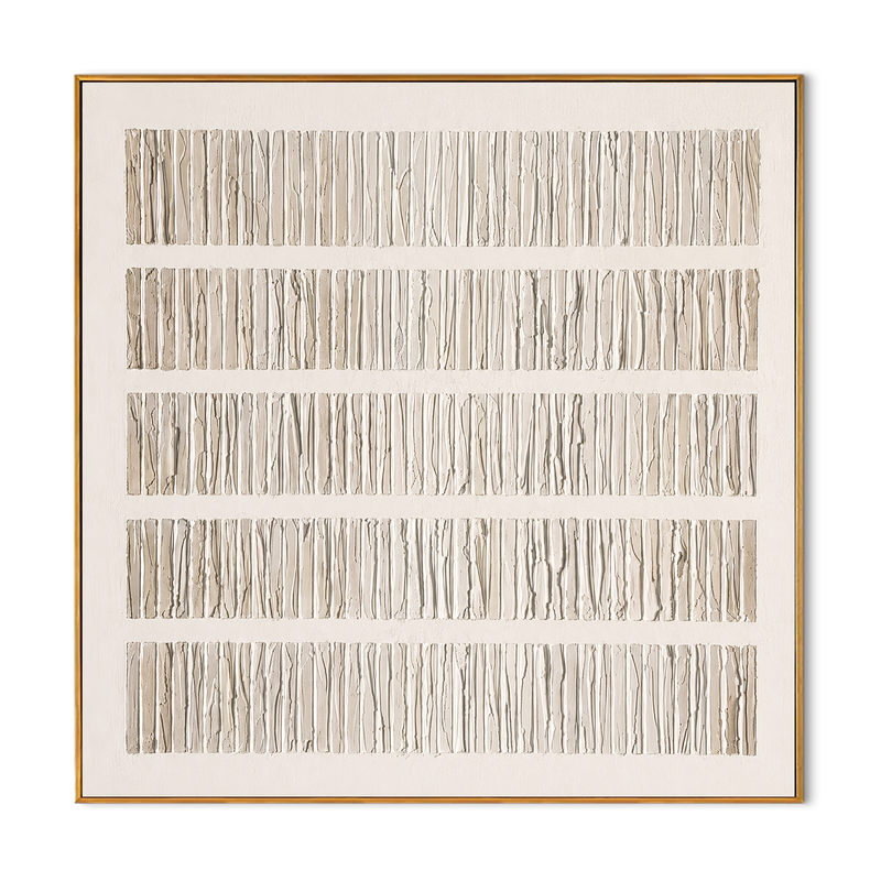 "Quiet Strata" - 3D Minimalist Plaster Line Relief | Ivory White Square Textured Art