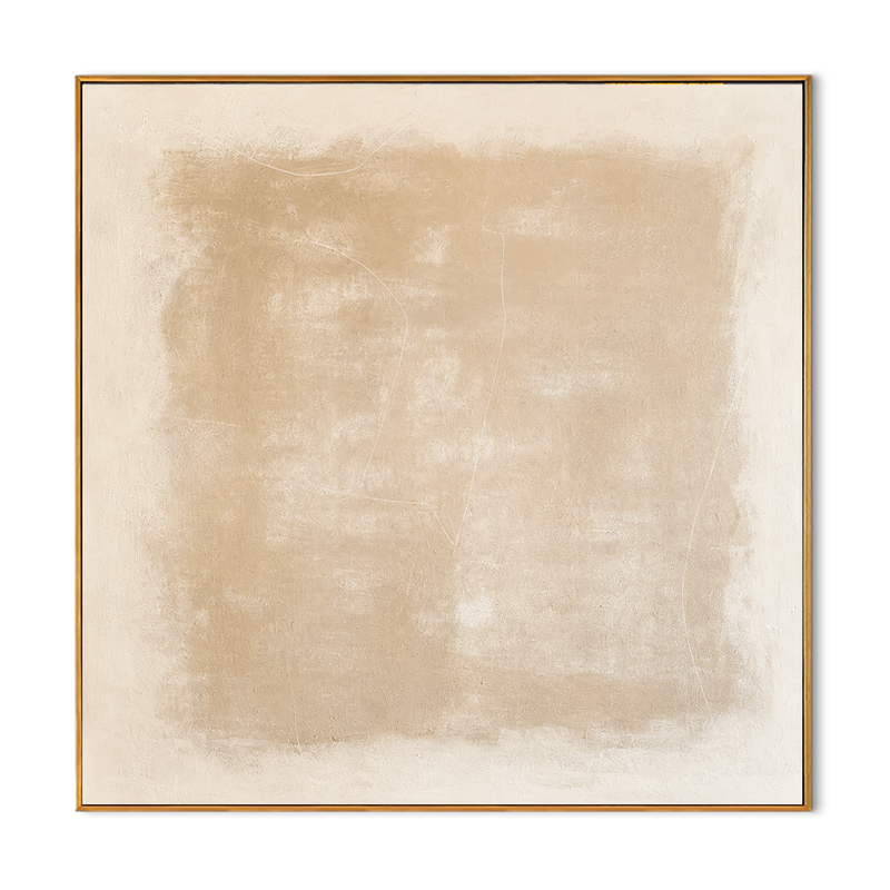 "Sandy Veil" - Minimalist Contemporary Abstract | Warm Sand & Cream Square Statement Art