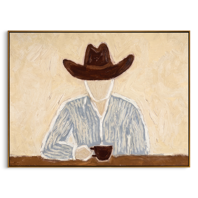 "The Quiet Pour" — 3D Textured Abstract Cowboy Wall Art | Warm Neutral Framed Painting#yk1200