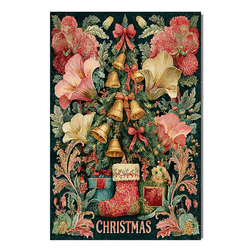 "Victorian Christmas Garden" - Hand-Painted Ornate Botanical Holiday | Festive Floral Statement Art