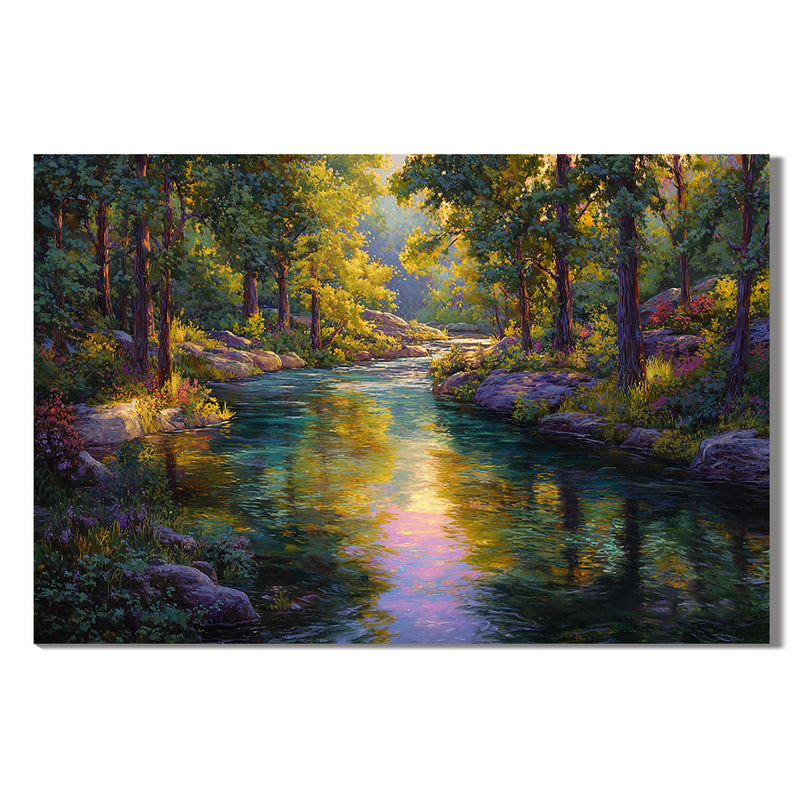 "Emerald River" - Impressionist Forest Stream Landscape | Luminous Green & Teal Statement Art