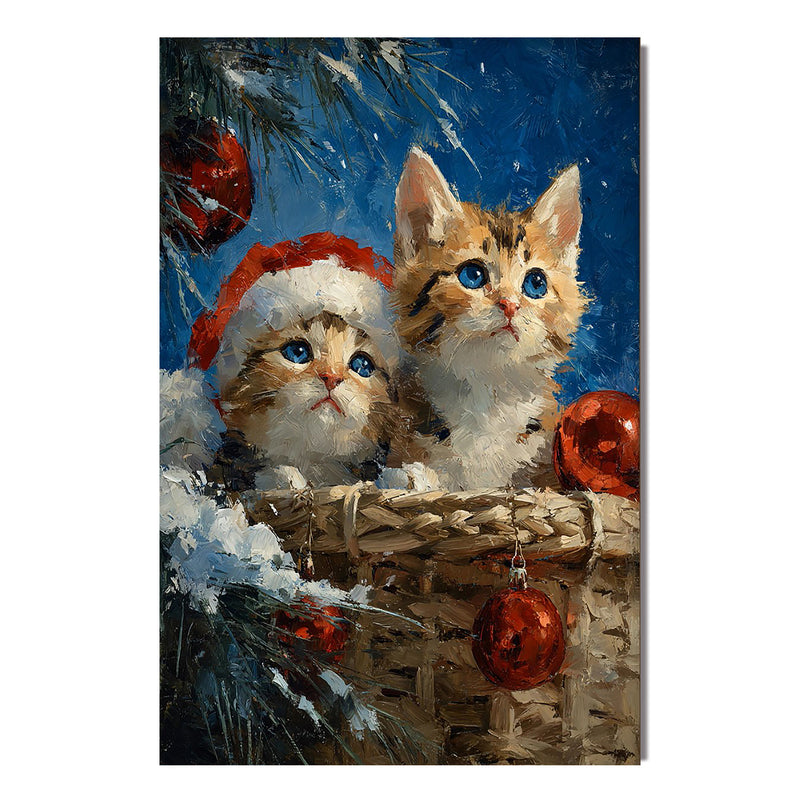 "Christmas Morning Kittens" - Hand-Painted Holiday Cat Portrait | Cozy Impasto Festive Art