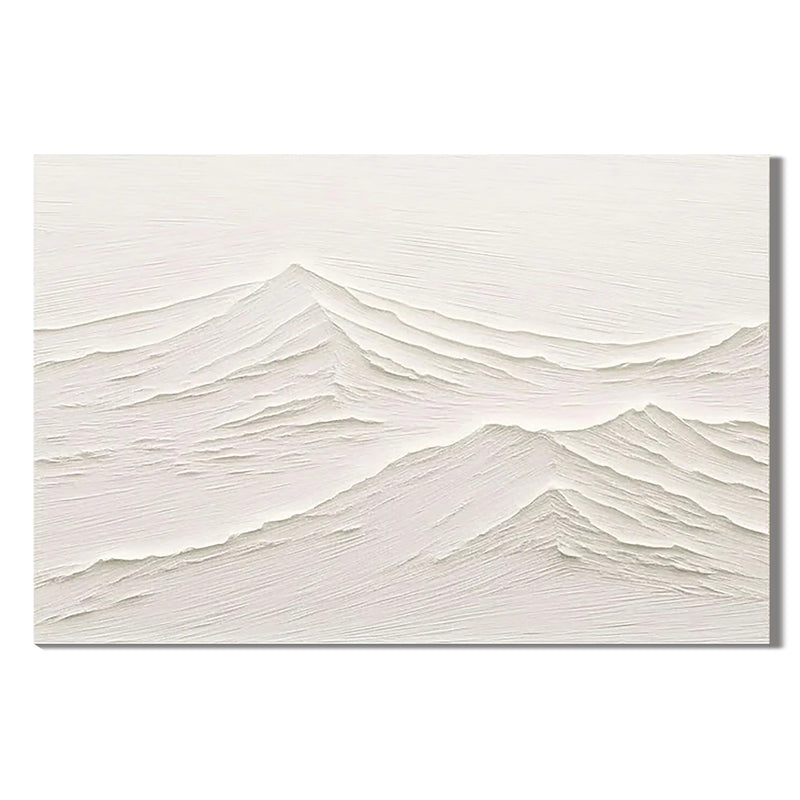 "Ivory Summits" - 3D Minimalist Wabi-Sabi Mountain Ridge Relief | Pure White Statement Art
