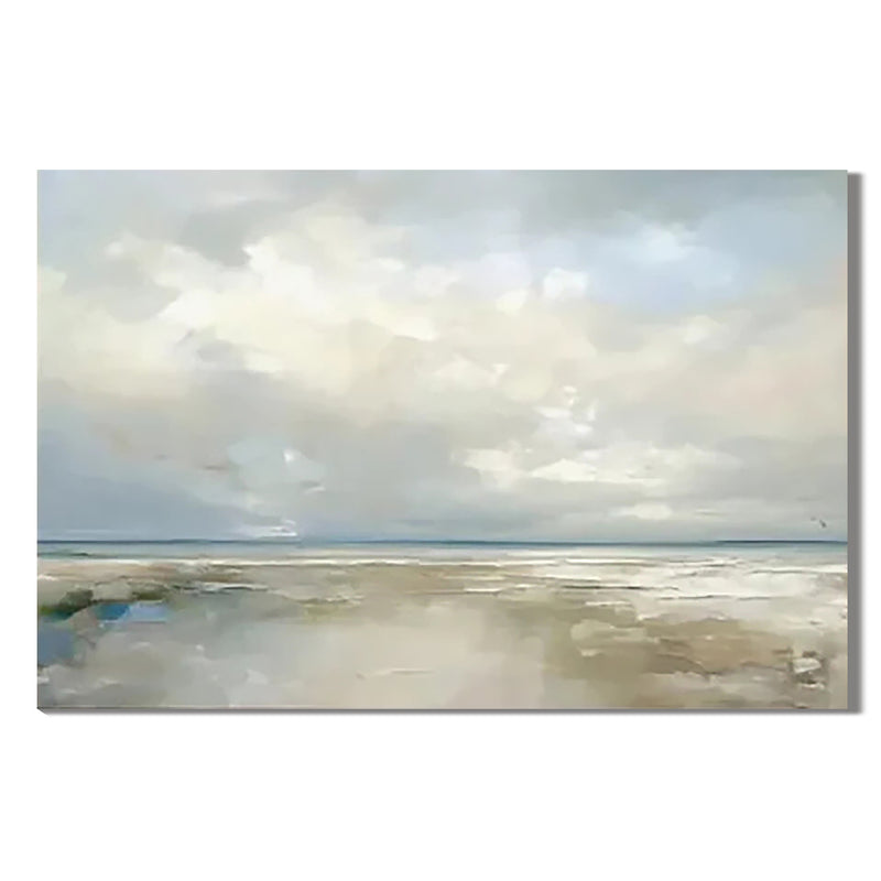 "Silver Shore" - Impressionist Coastal Beach | Serene Grey-Blue Minimalist Landscape Art