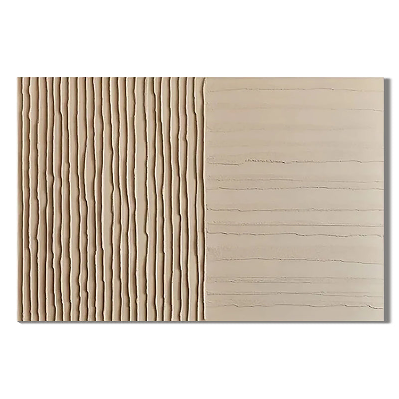 "Duality" - 3D Minimalist Dual-Texture Plaster Relief | Warm Beige Wabi-Sabi Statement Art