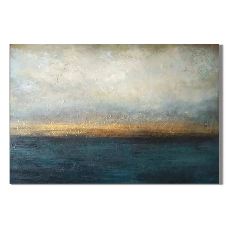 "Ember Tide" - Atmospheric Impasto Seascape | Deep Teal & Amber Moody Coastal Statement Art