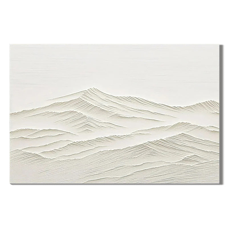 "Silent Peaks" - 3D Minimalist Wabi-Sabi Mountain Relief | Pure White Sculptural Statement Art