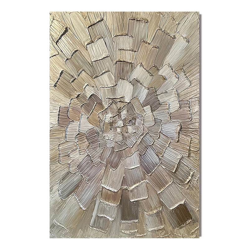 "Solar Petal" - 3D Heavy Impasto Radial Sunburst Relief | Warm Champagne Sculptural Statement Art