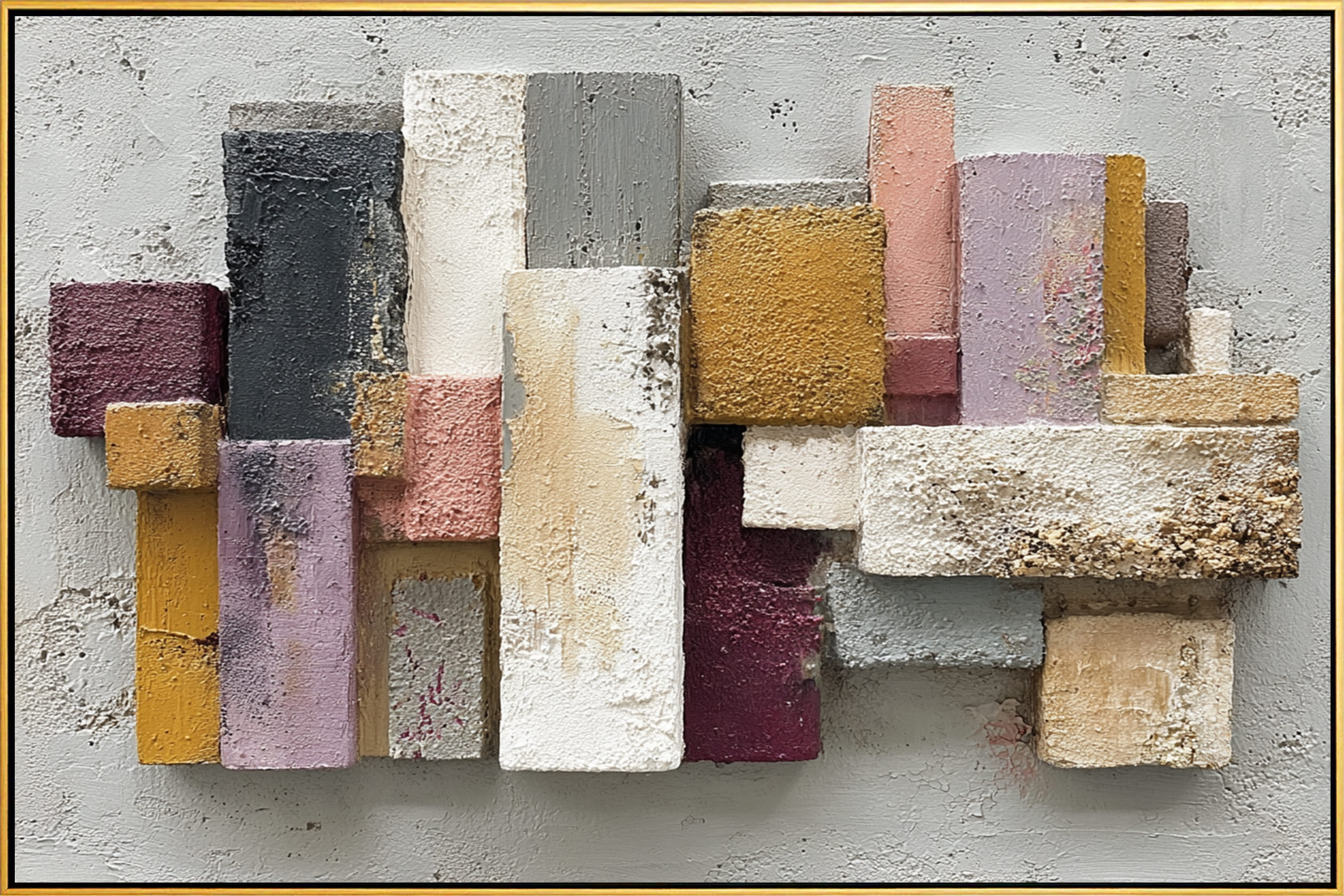 "Raised Color Blocks" – Expressive Impasto Abstract Artwork | 3D Layered Neutral & Jewel Tone Canvas | Luxury Statement Horizontal Wall Art#PT 013