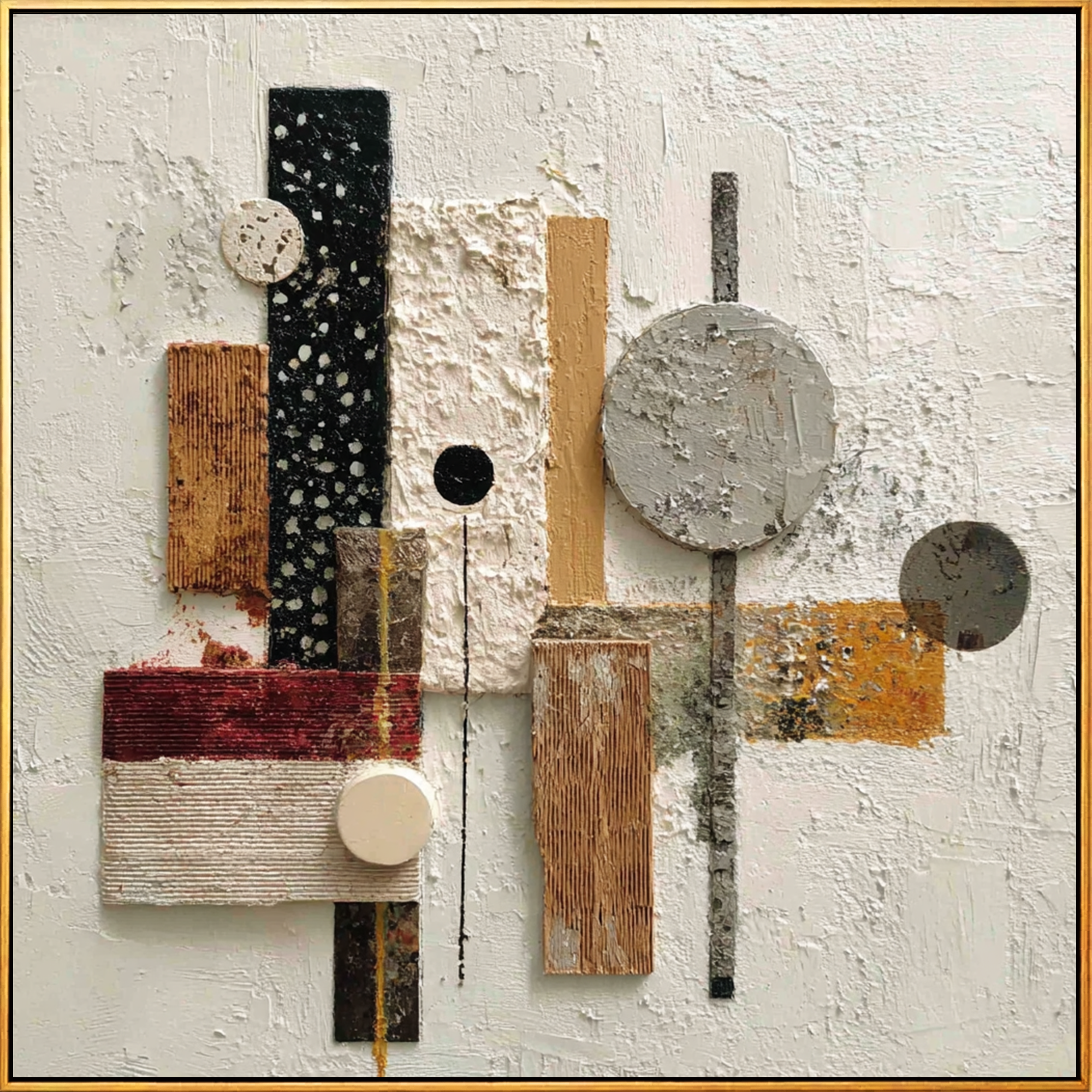 "Geometric Collage" – Modern Mixed-Media Abstract | 3D Neutral & Terracotta Textured Wall Art | Luxury Square Wall Decor# PT 015