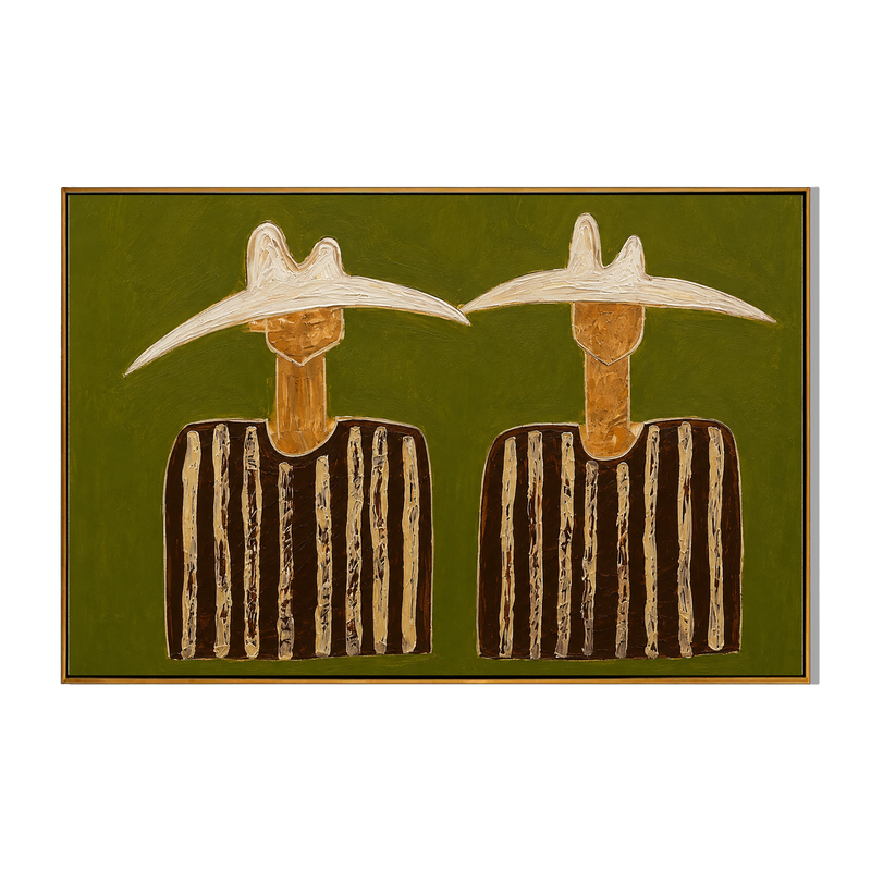 "Twin Quiet Riders" - Minimalist Western Figure Painting | Olive Green Contemporary Wall Art