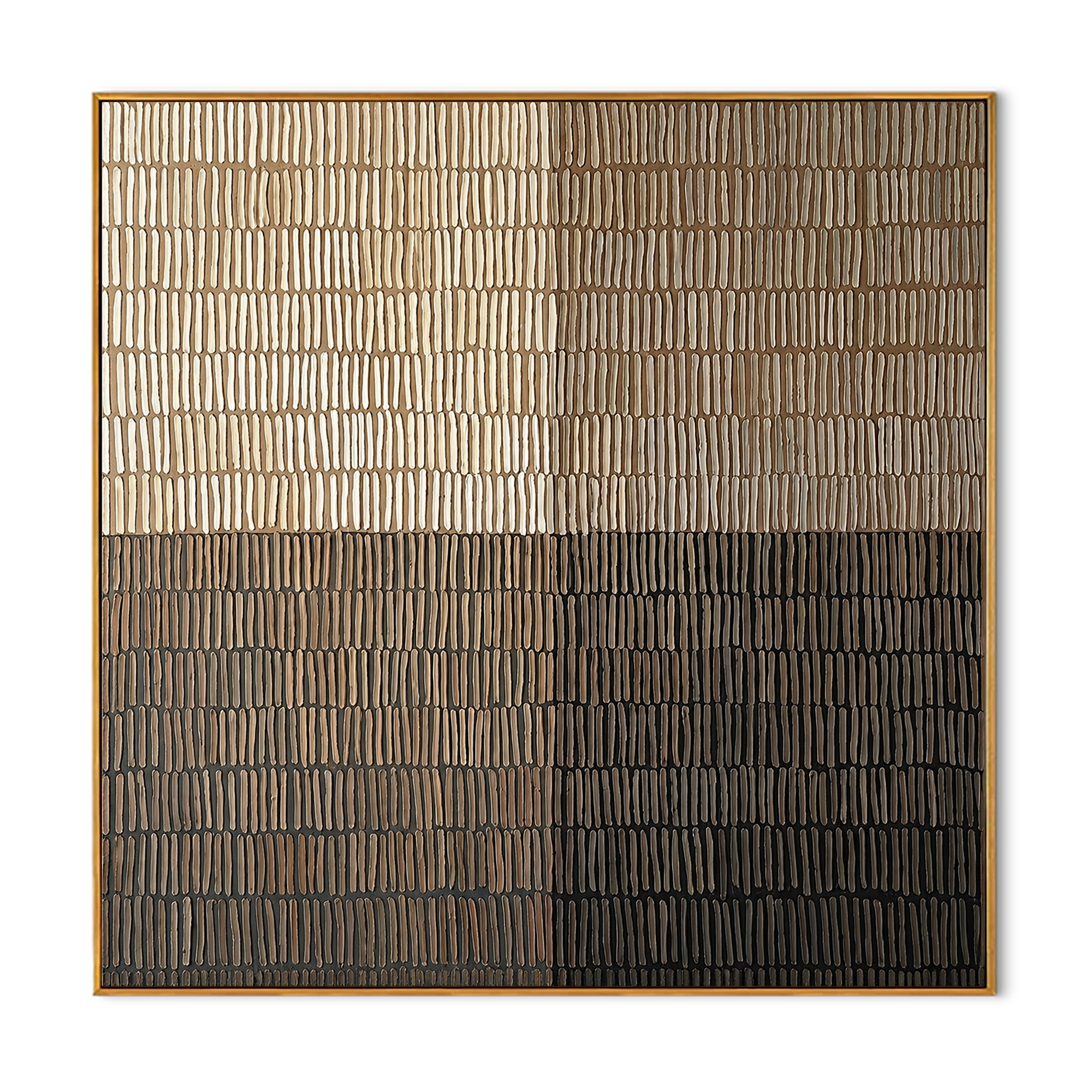 "Measured Silence" - 3D Minimalist Plaster Grid Relief | Beige Grey & Black Square Textured Art