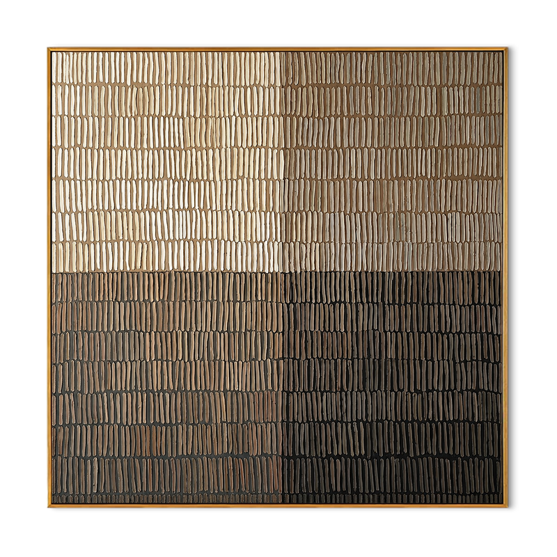 "Measured Silence" - 3D Minimalist Plaster Grid Relief | Beige Grey & Black Square Textured Art