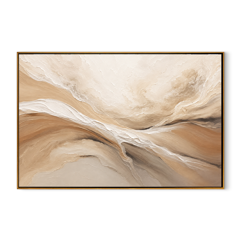 "Desert Drift" - Abstract Wabi-Sabi Landscape Painting | Beige Brown & White Horizontal Wall Art