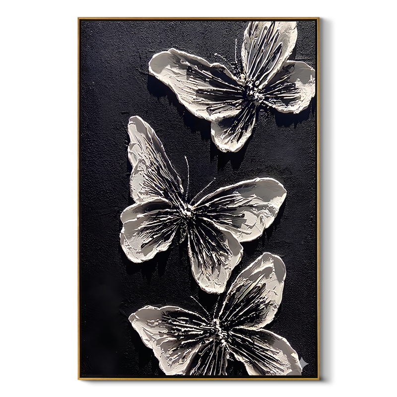 "Nocturnal Metamorphosis" – Modern 3D Heavy Impasto Butterfly Relief | Bold Monochrome Statement Art