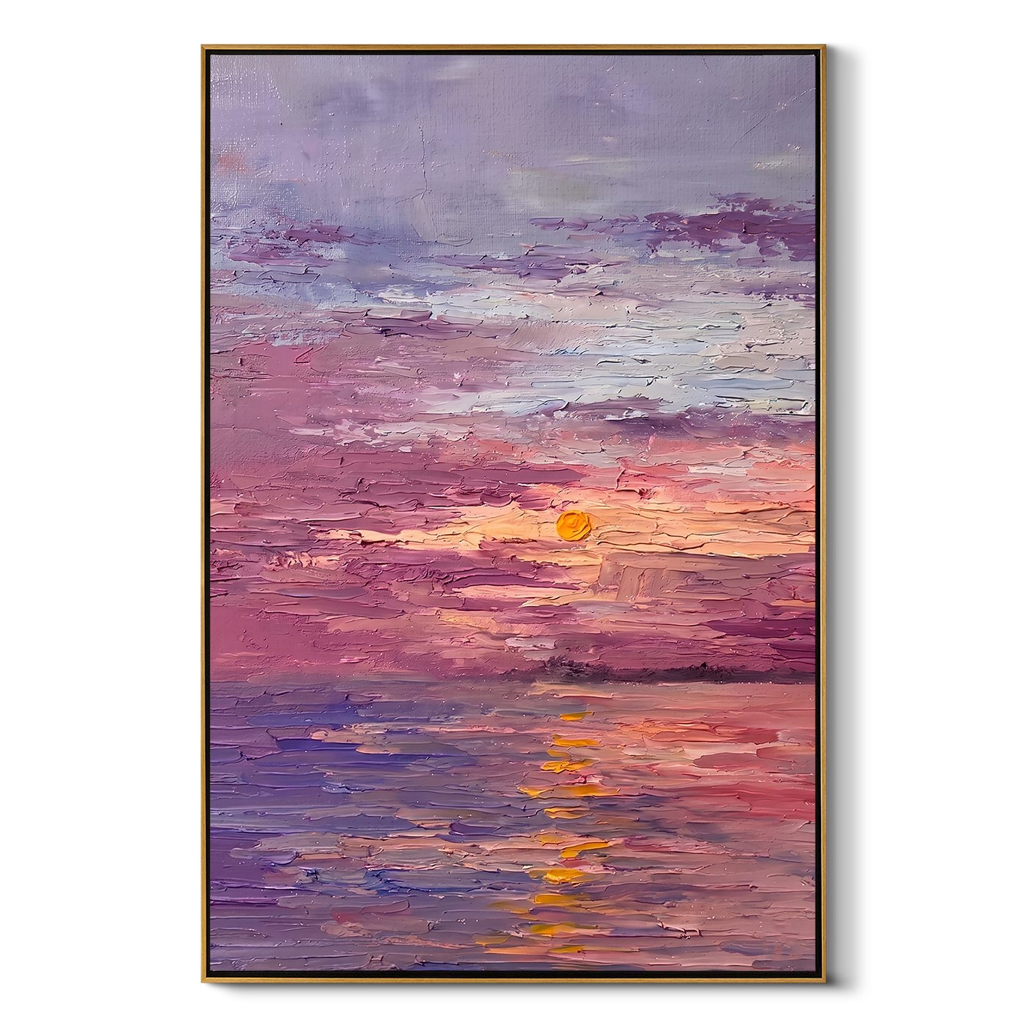 "Amethyst Horizon" – 3D Heavy Impasto Sunset Abstract | Romantic Purple Seascape Statement Art