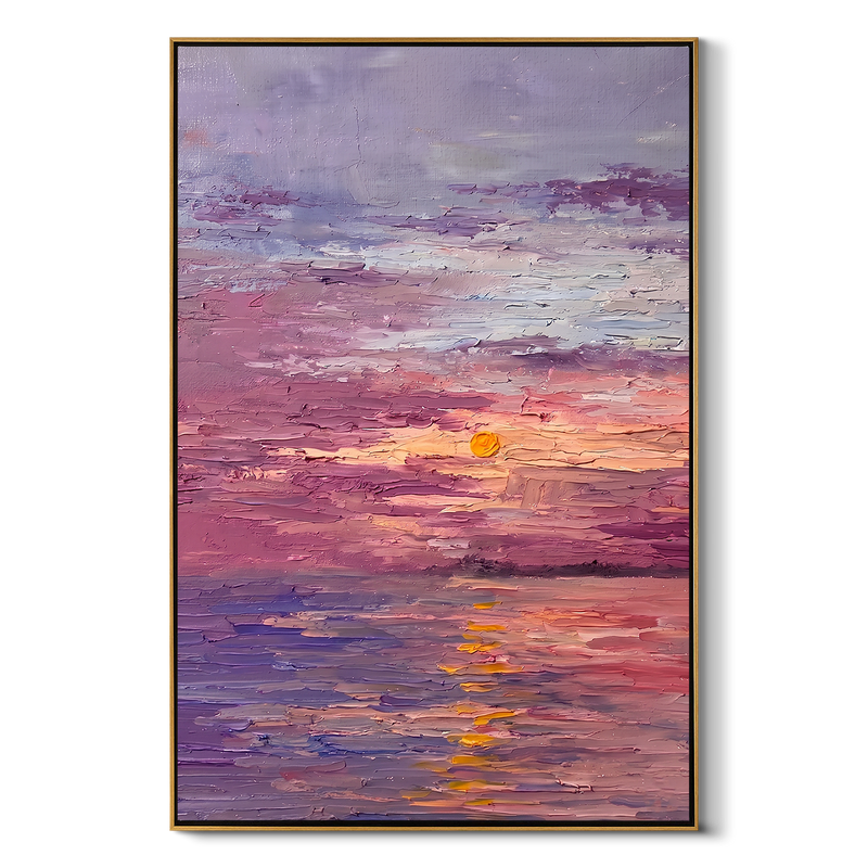 "Amethyst Horizon" – 3D Heavy Impasto Sunset Abstract | Romantic Purple Seascape Statement Art
