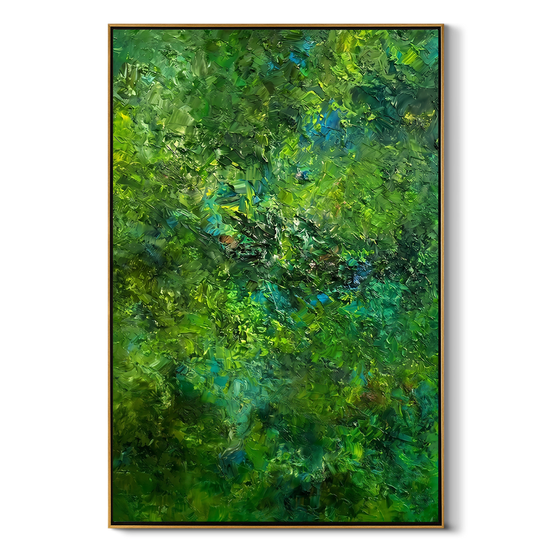 "Verdant Sanctuary" – Lush 3D Forest Impasto Abstract | Nature-Inspired Vertical Statement Art