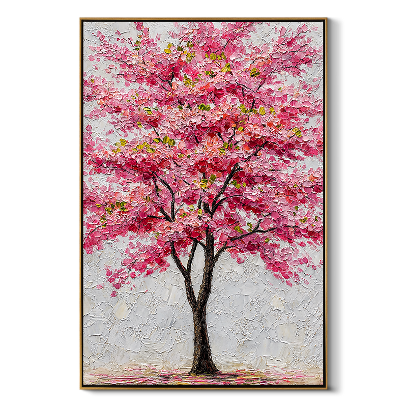 "Sakura Majesty" – Modern 3D Heavy Impasto Pink Tree Relief | Elegant Botanical Statement Art