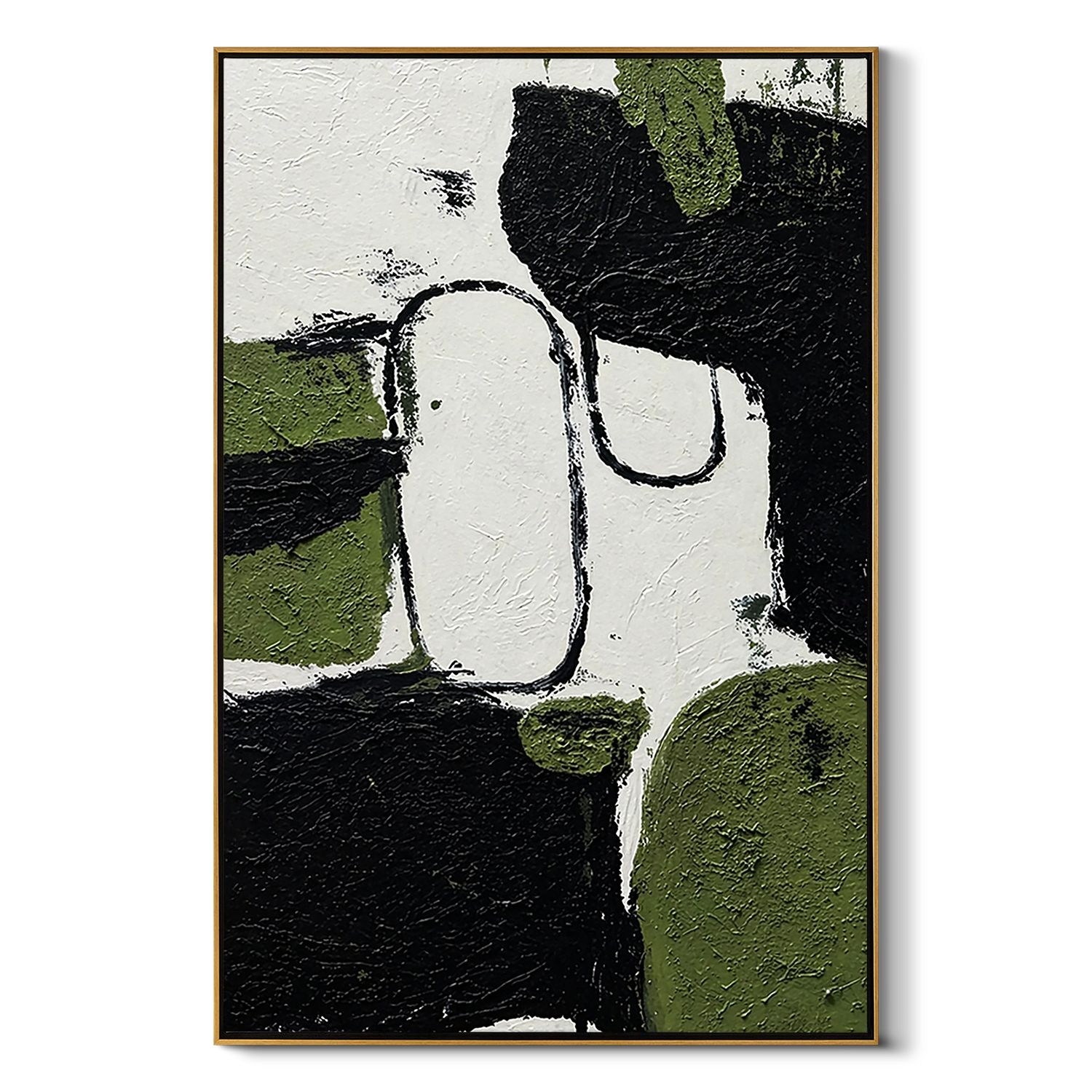 "Verdant Tectonics" – 3D Heavy Impasto Moss & Noir Abstract | Modern Vertical Statement Art