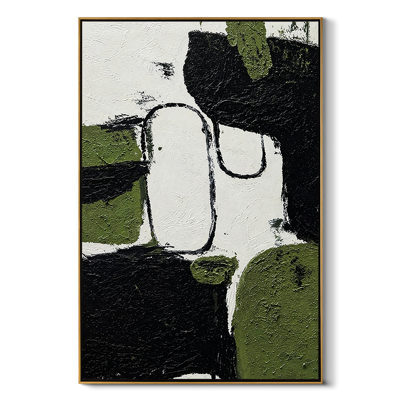 "Verdant Tectonics" – 3D Heavy Impasto Moss & Noir Abstract | Modern Vertical Statement Art
