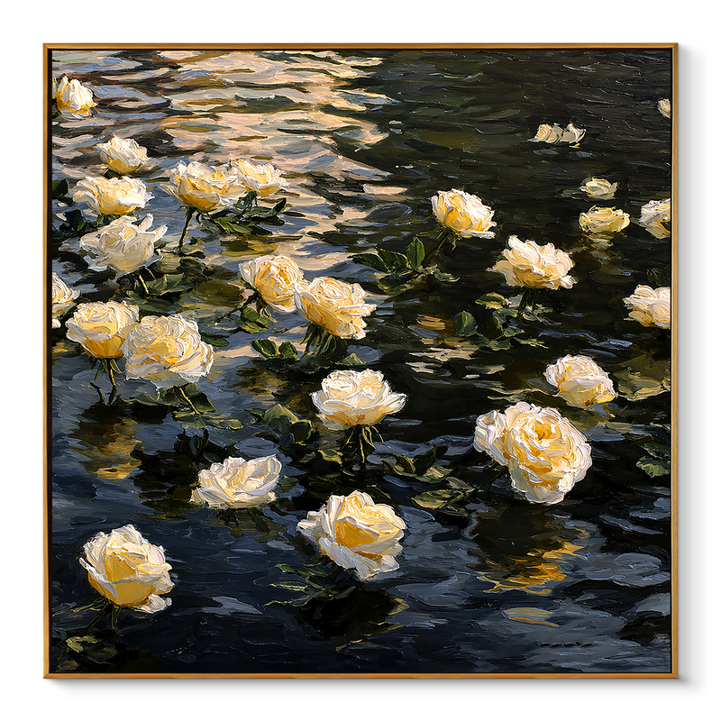 "Midnight Drift" – Modern 3D Heavy Impasto Floating Rose Relief | Sophisticated Romantic Statement Art
