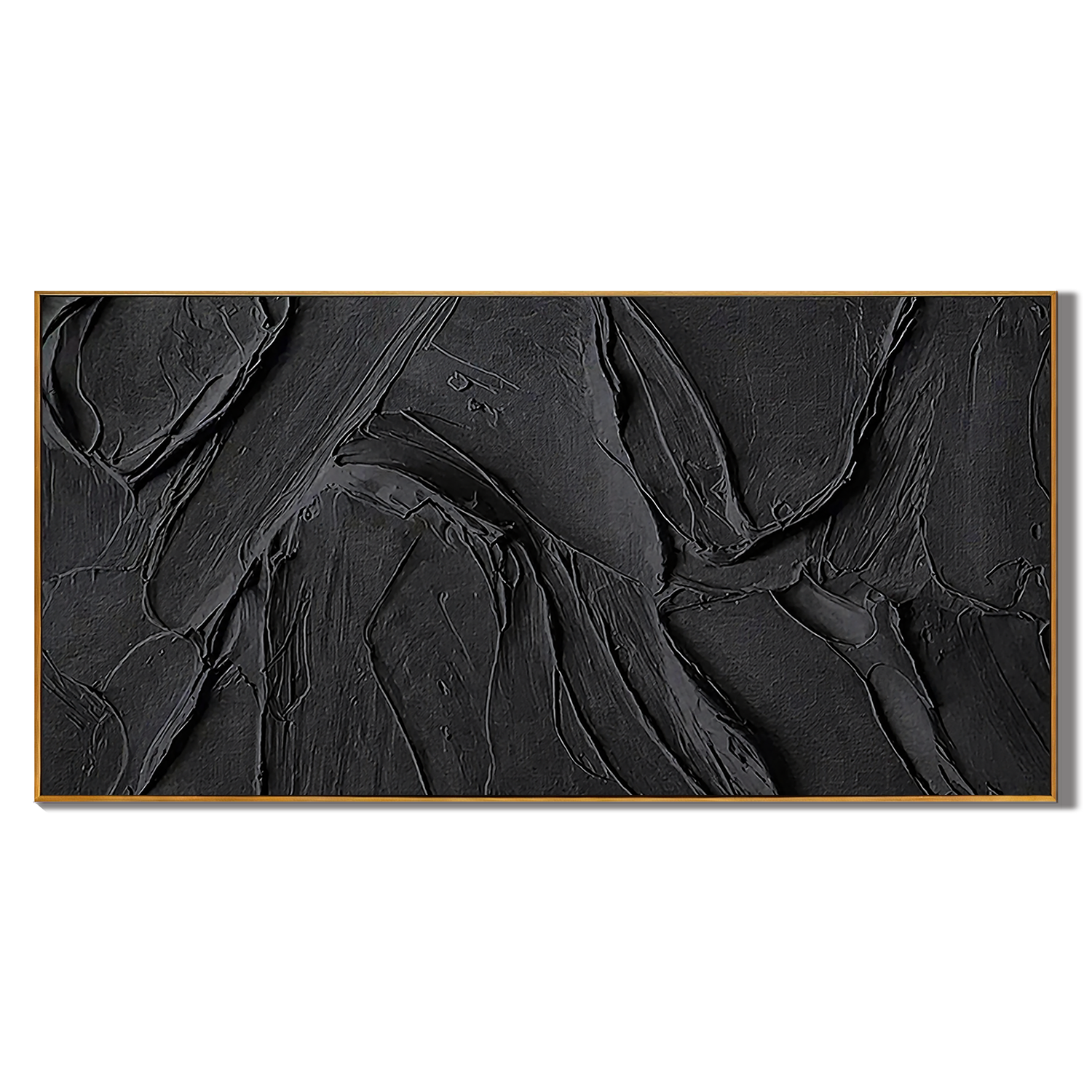 "Noir Tectonic" – 3D Heavy Impasto Black Abstract | Minimalist Sculptural Statement Art
