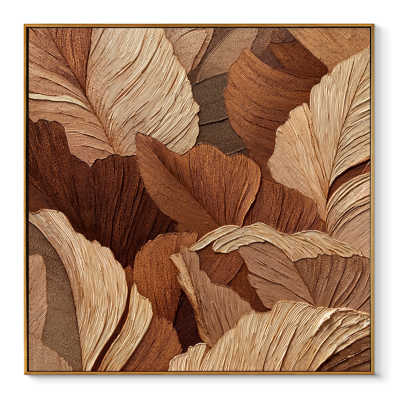 "Terra Rhythm" – Modern Linear Gingko Leaf Abstract | Sophisticated Earth-Tone Statement Art