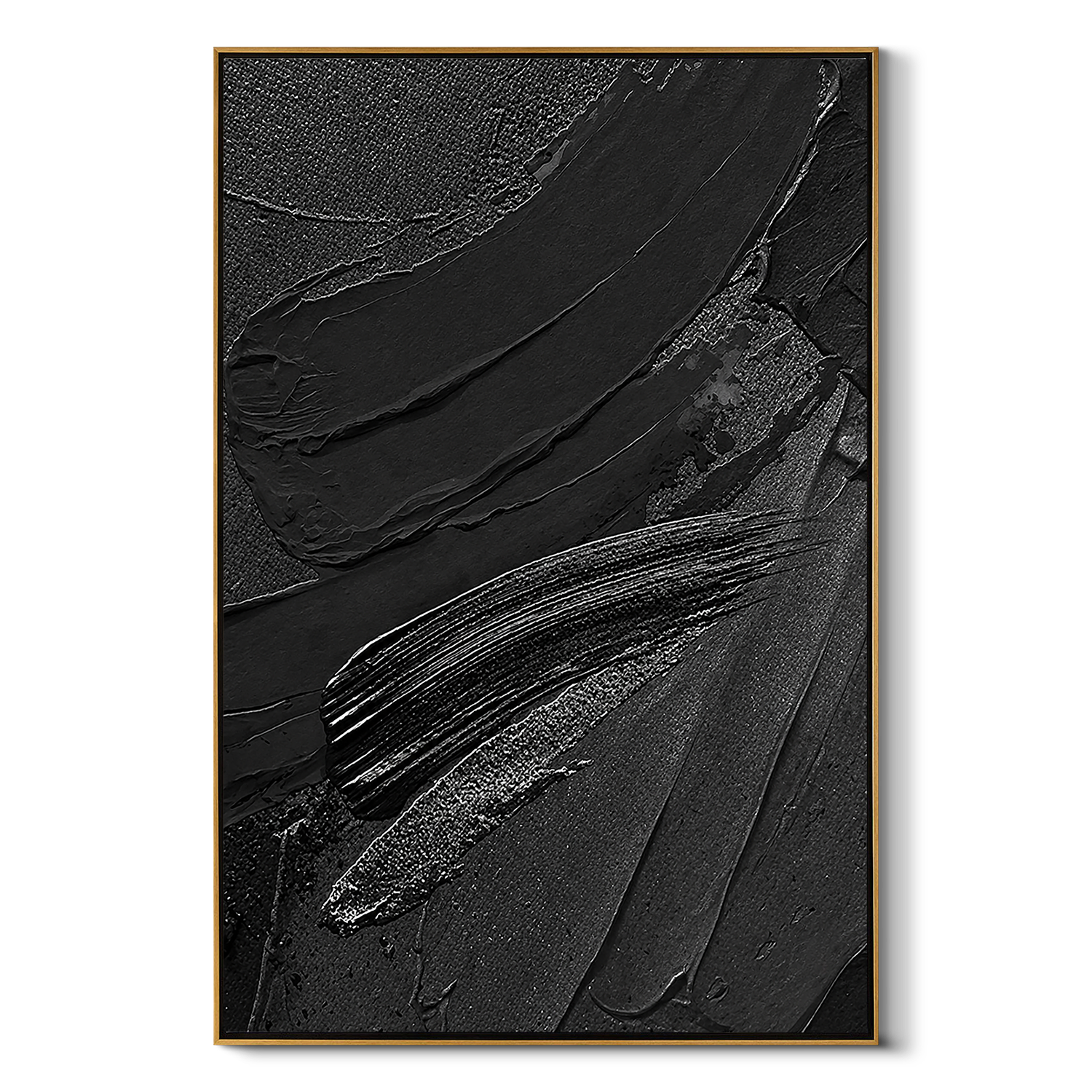 "Noir Rhythms" – 3D Heavy Impasto Black Abstract | Minimalist Sculptural Statement Art