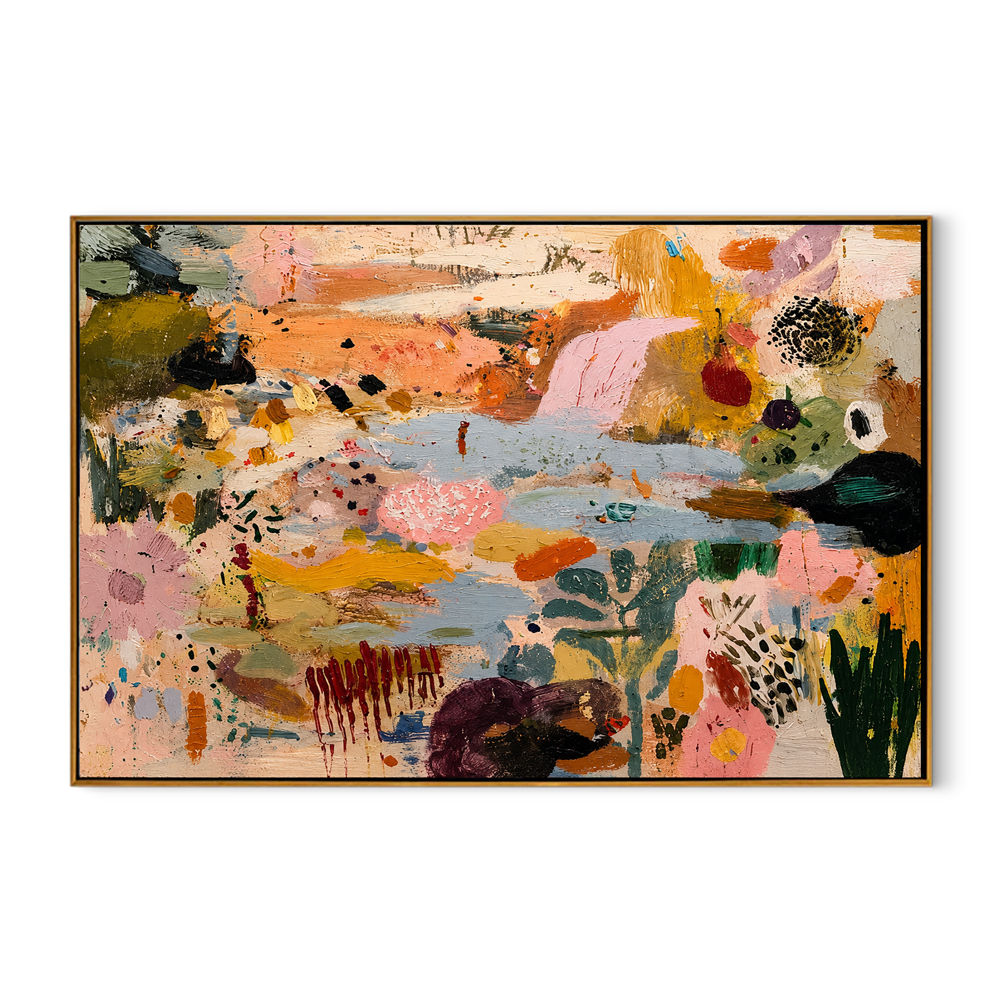 "Pastel Rhapsody" - Colorful Abstract Impasto Landscape | Pink Blue & Ochre Statement Art