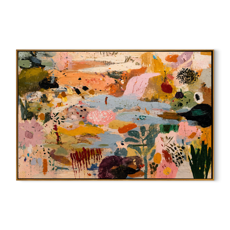 "Pastel Rhapsody" - Colorful Abstract Impasto Landscape | Pink Blue & Ochre Statement Art