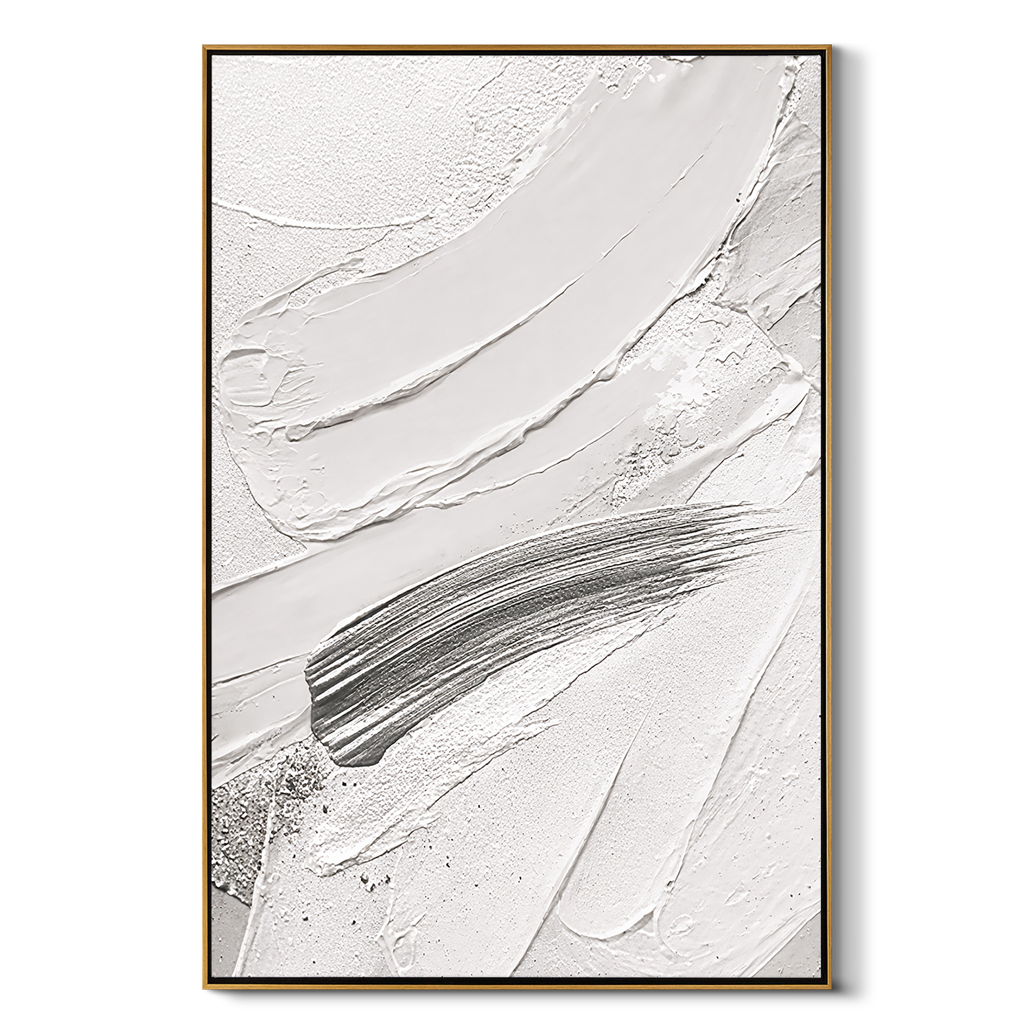 "Silver Surge" – Modern 3D Heavy Impasto White & Slate Abstract | Vertical Minimalist Statement Art