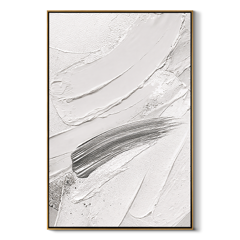"Silver Surge" – Modern 3D Heavy Impasto White & Slate Abstract | Vertical Minimalist Statement Art