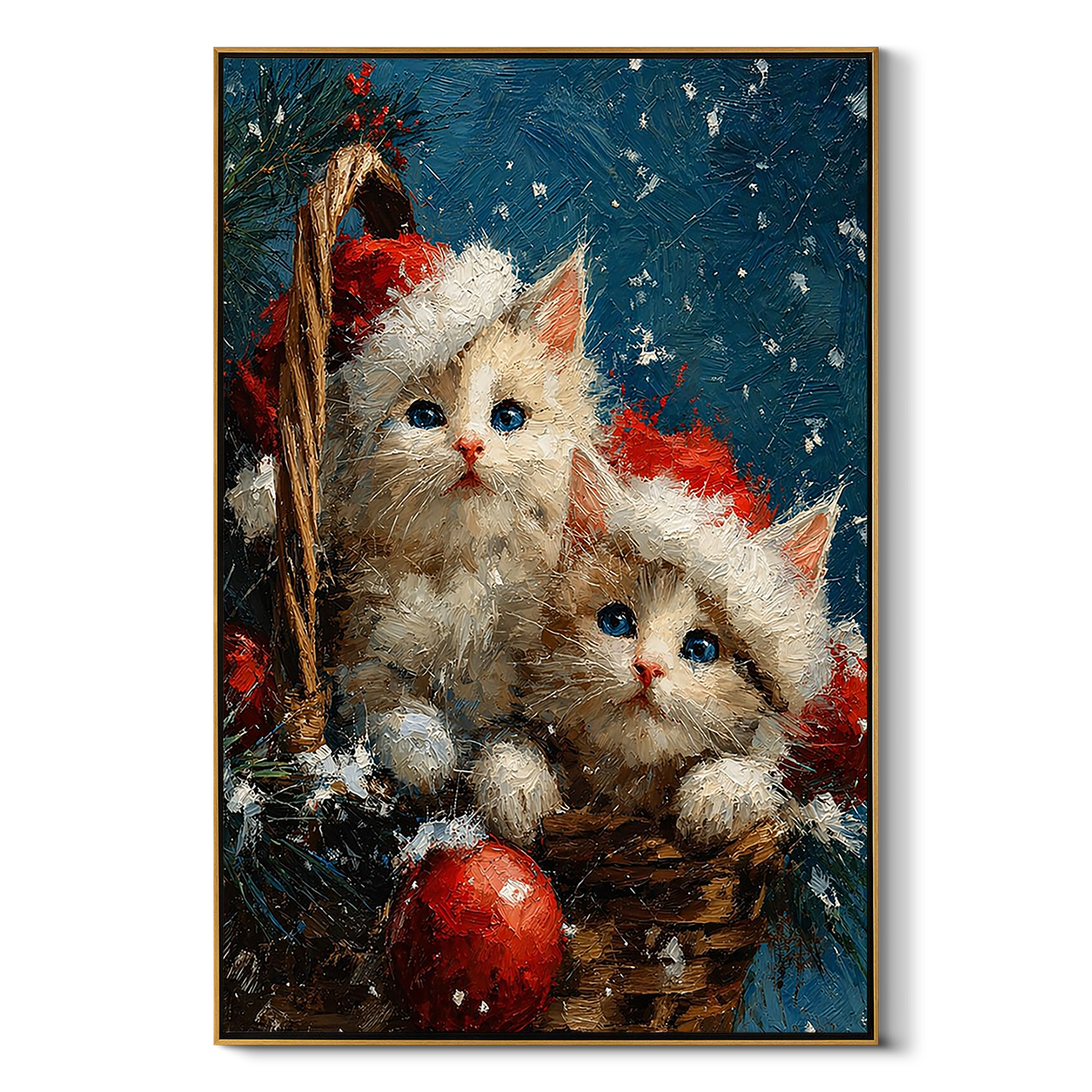 "Yuletide Kittens" – Whimsical 3D Heavy Impasto Holiday Relief | Festive Modern Statement Art