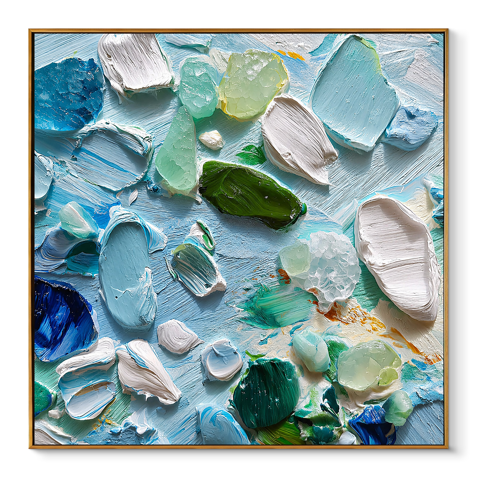 "Tidal Fragments" – Modern 3D Sea Glass Impasto Relief | Refreshing Coastal Mosaic Art